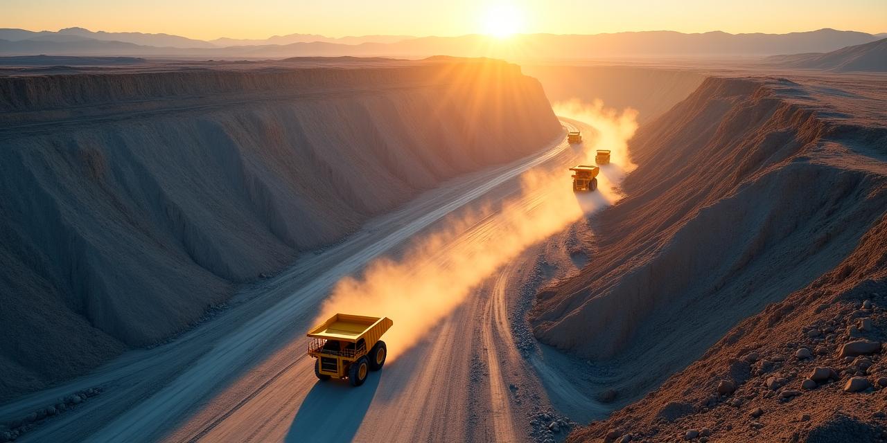 Panoramic view of a modern automated open-pit mine with autonomous haul trucks